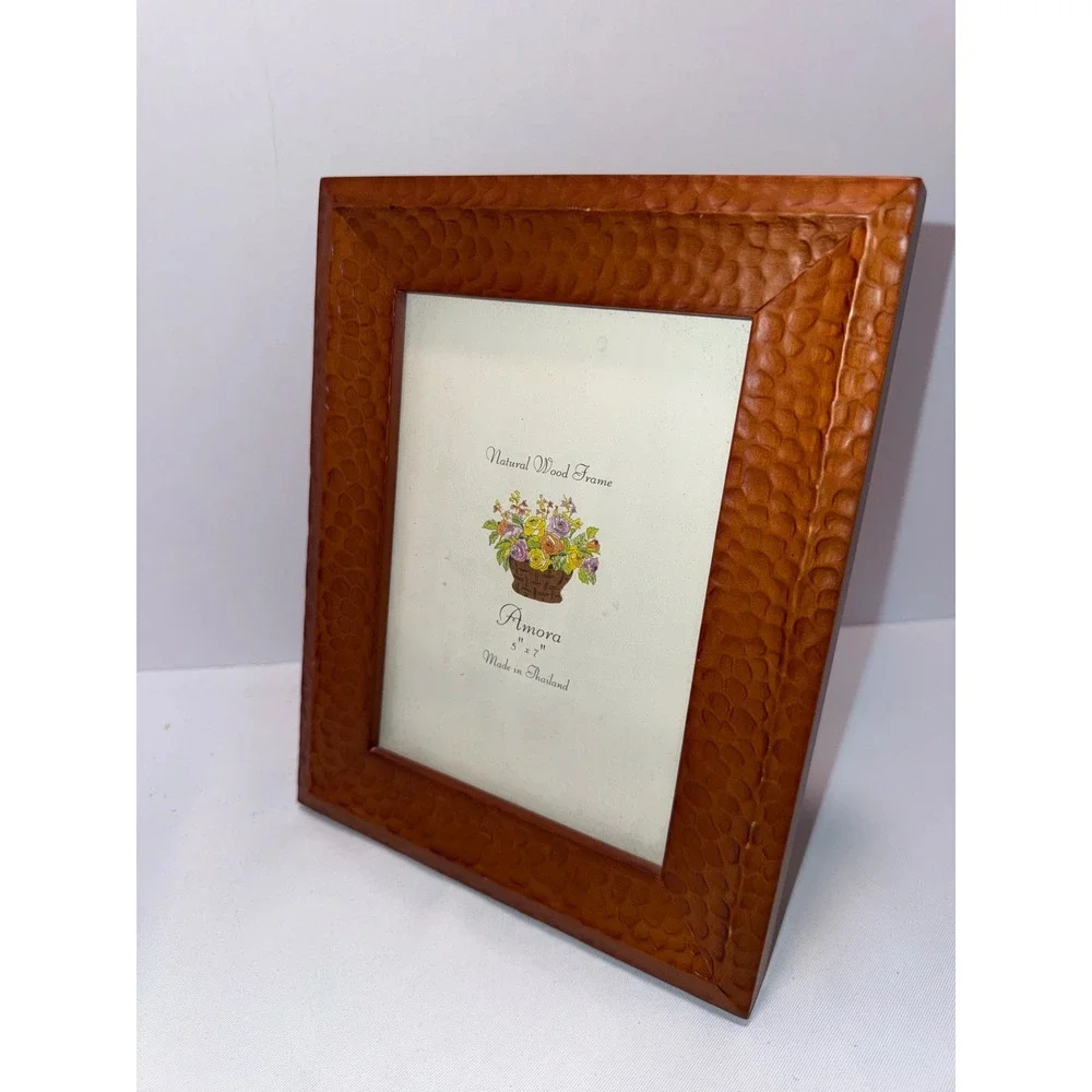 Amora Natural Wood Picture Frame 5x7 Hand Carved Hammered Texture Brown Thailand